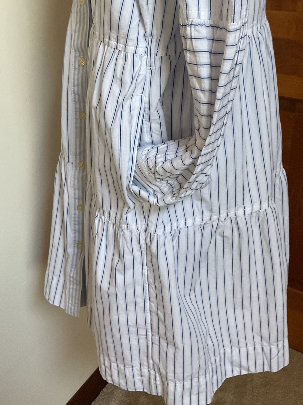 Free Assembly Striped Button-Front Tiered Shirt Dress in Light Blue and White - Picture 4 of 6